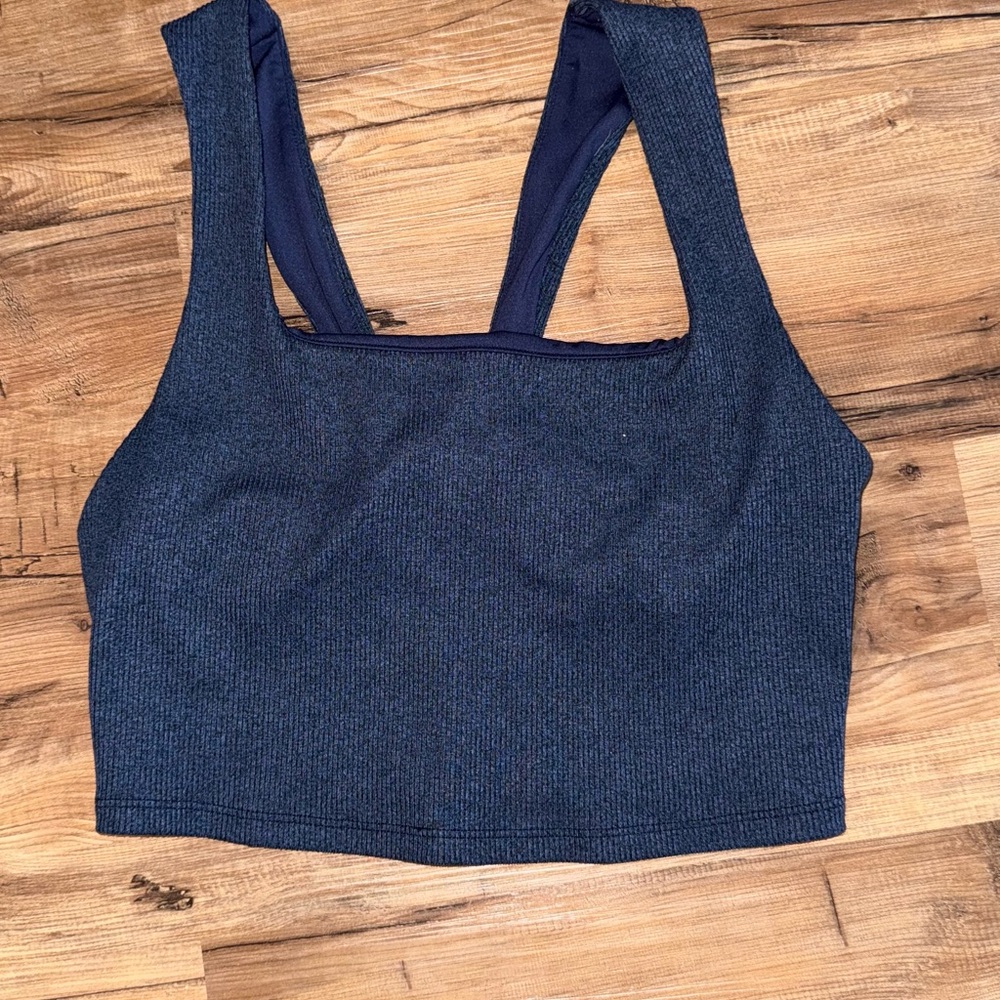 ALO Women's Navy Blue Ribbed Yoga Top